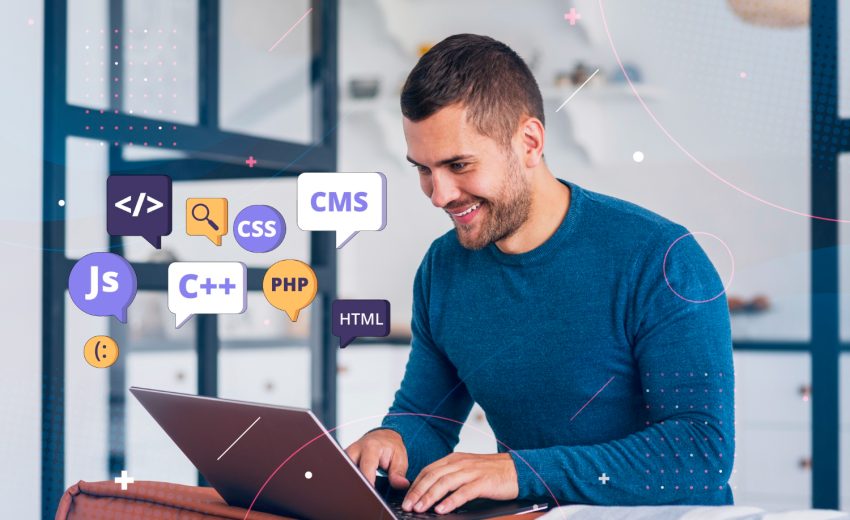 Ilustração de um site moderno com gráficos de desempenho, ícones de SEO e elementos de usabilidade representando desenvolvimento web focado em UX, performance e conversão.